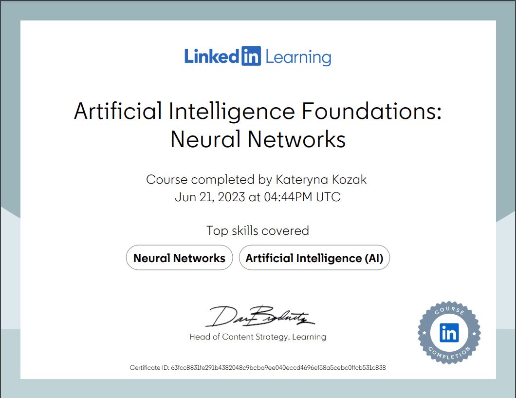 2023-06-21. LinkedIn Learning Certificate