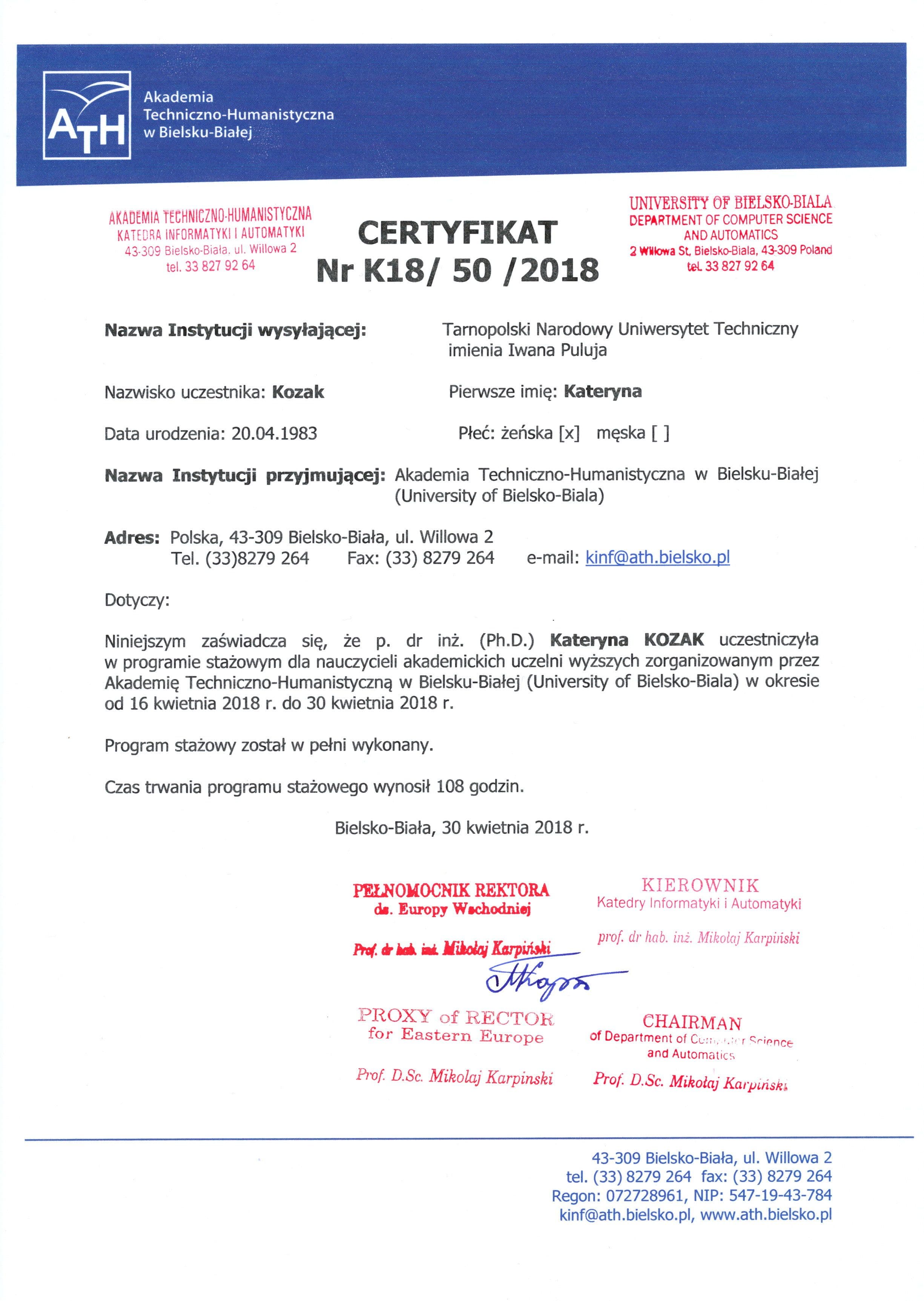 2018-05. Certyfikat Nr K18