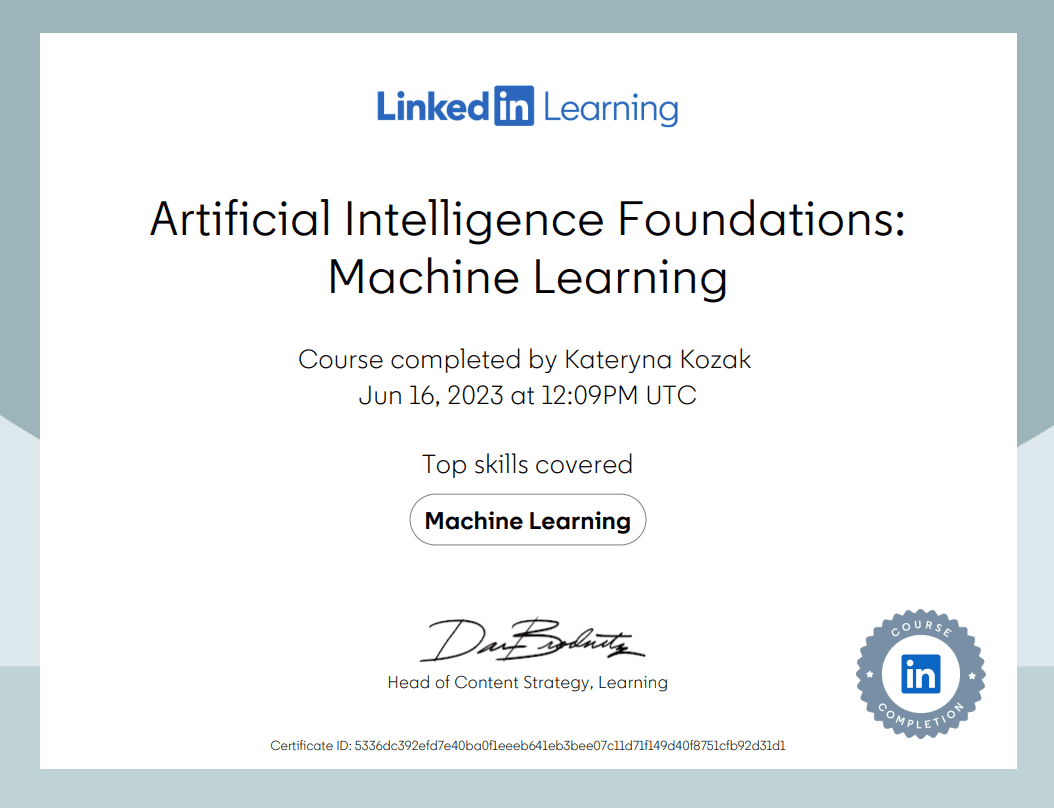 2023-06-16. LinkedIn Learning Certificate