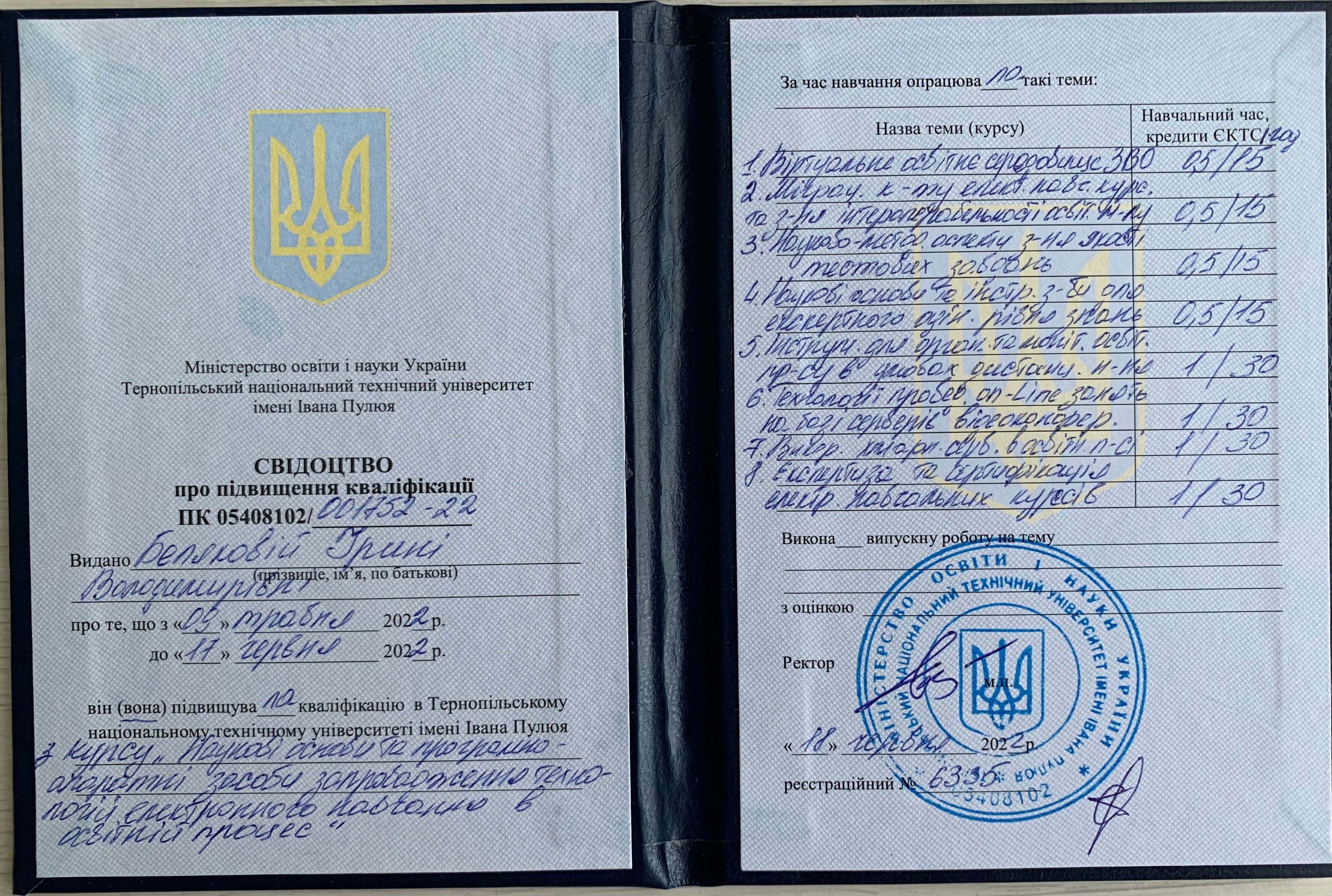 Сертифікат про проходження підвищення кваліфікації