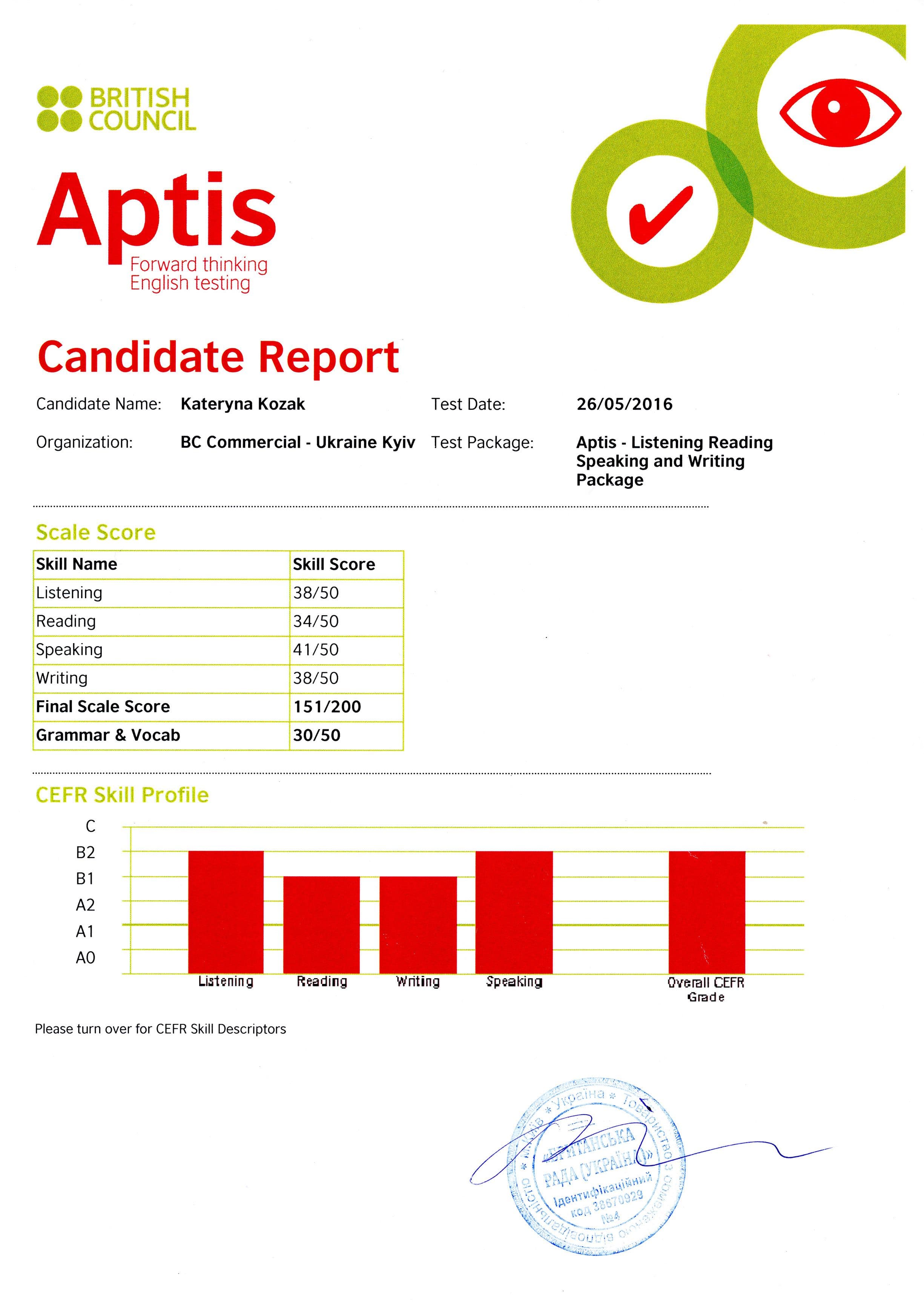 2016-08. Aptis Certificate